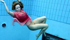 big tits silvie swims poolside flashing hairy beaver pussy