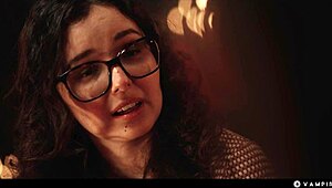Vampire blonde seduces nerdy girl in gothic manor ripping clothes wet.