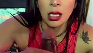 Spider Woman edges toward climax on massive black cock