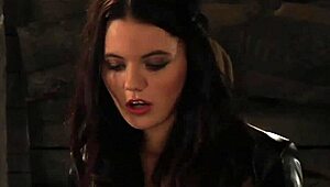 Lesbian slaves lick and finger each other desperately while madame watches stroking herself