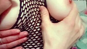 Stepbrother sucks my tits hard licking biting nipples close up