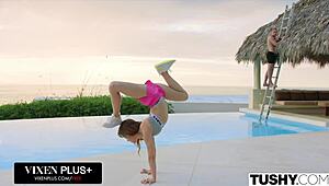Tiny bendy blonde Nikol Murkovski bends over for outdoor ass to mouth fun