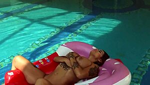 canadian milf heidi gets horny underwater in pool fingering her juicy big tits