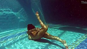 canadian milf heidi gets horny underwater in pool fingering her juicy big tits