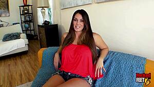 Allison Tyler's bare feet soles drenched in hot cum after dirty titty licking