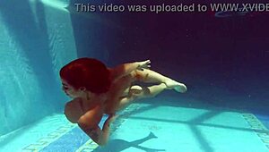canadian milf heidi gets horny underwater in pool fingering her juicy big tits