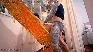 damn this latina teen prostitute bends over hammock for hardcore doggystyle from brazilian couple