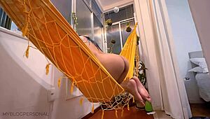 damn this latina teen prostitute bends over hammock for hardcore doggystyle from brazilian couple