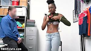 skinny ebony teen thief gives footjob to pervy office officer