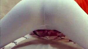 petite brunette webcam girl masturbates in tight white spandex leggings with vibrator solo toy play