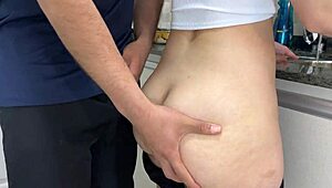 Stepsister's Ass Filled With Cum While Washing Dishes In Shorts!