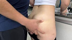 Stepsister's Ass Filled With Cum While Washing Dishes In Shorts!