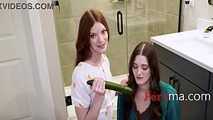 hey rumor says family threesome tutorial with redhead mother-in-law fingering shaved pussy