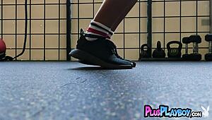 Petite MILF Carmen Nikole's sweaty body workout striptease got you hard?