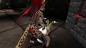 holy fuck shemale demon hunter sucks furry monster cock then rides it hard!