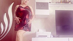 Big tits babe plays with her sexy dress and pussy