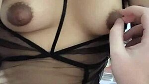 Ever seen an amateur petite Asian with natural tits teasing nipples in lingerie before horny fucking?