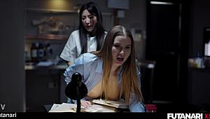 Shemale scientist's lab infection sprouts futa cock before creampie pounding russian girl