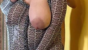 Big boobed shaved pussy slut wife takes bareback creampie risking impregnation from the side