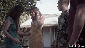 oh damn stepmom syren de mer licks teen gf nikki sweet's pussy while stepson fucks them both in taboo 3some!!