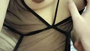 Ever seen an amateur petite Asian with natural tits teasing nipples in lingerie before horny fucking?