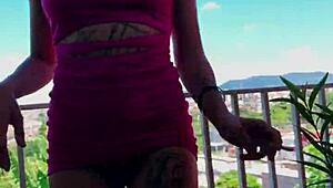 morena with huge ass in short dress fucks hard on the balcony