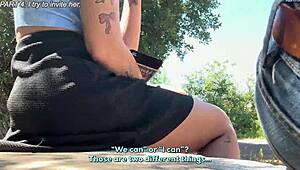 milf with big tits sucks guy at park for facial