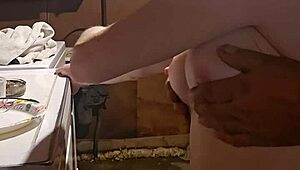 Playing with her tits and hand job