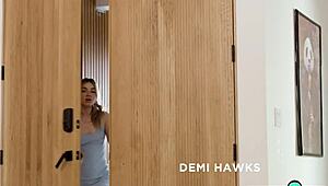 petite blonde lesbian demi hawks visits her milf bff to taste her pussy
