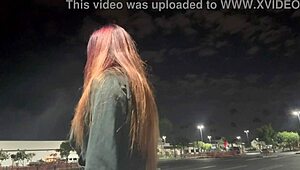 italian milf smokes outside at night