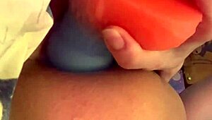 Kinky anal fuck using knotted colorful dildo