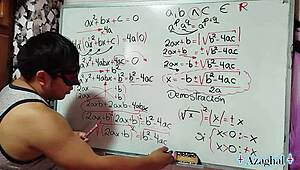 nerdy student and teacher in erotic bedroom demo