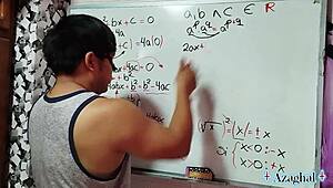 nerdy student and teacher in erotic bedroom demo