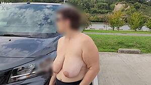 Mature Wife Exposes Huge Saggy Tits In Street