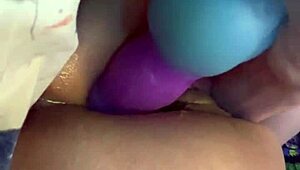 Kinky anal fuck using knotted colorful dildo