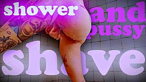 giantess shaves her huge pussy in shower watch close 😮