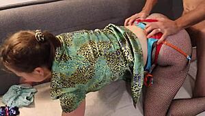 french amateur in satin outfit stockings heels fucks licks sucks