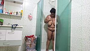 Madrasta taking bath with her big natural tits