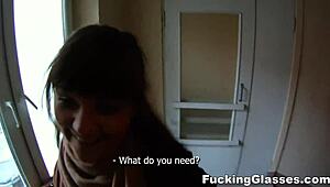 Fucking glasses teen not shy on stairway now