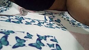 Hijastra waits in bed touching her tight pussy ready for stepdad