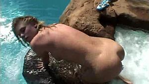 Summer fingers her small tits at pool 😊