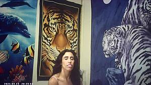 behind the scenes glasses cam sexxxy slim brunette babe sucks dick