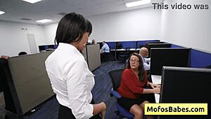 busty milf sasha pearl feels facial ecstasy in office