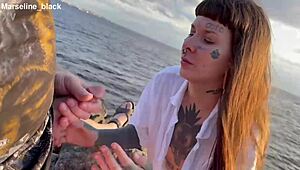 I suck on the beach and get cum in my mouth