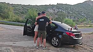 she gives blowjob on public road
