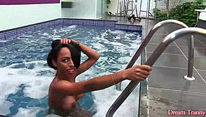 black tranny adrielhy shows off her fine assets with bronze skin
