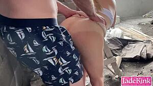 exhibitionist couple getting kinky and fucking outdoor together