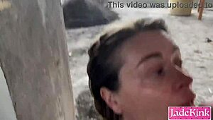 exhibitionist couple getting kinky and fucking outdoor together
