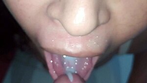 girl masturbates then swallows cum after blowjob
