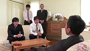 busty office babe gives jav blowjob